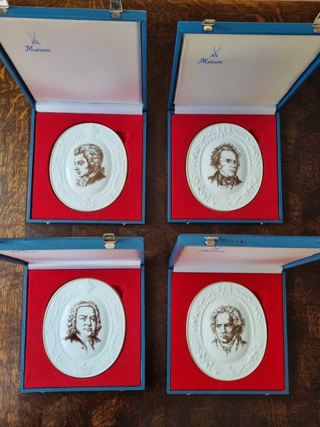 Miśnia 4 porcelanowe portrety-medaliony kompozytorów + certyfikat!
