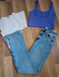 Zestaw spodnie jeansowe + 2topy Zara