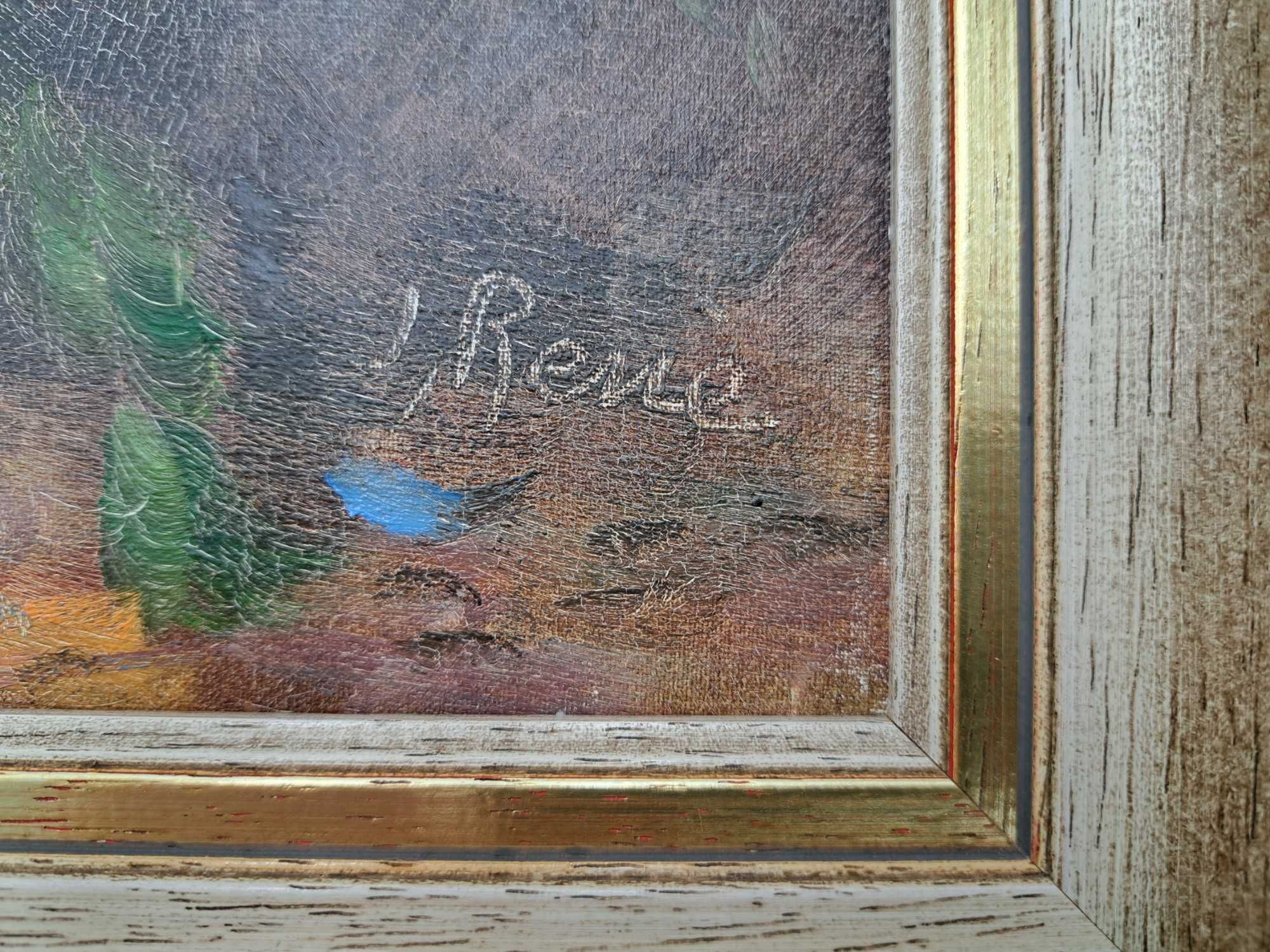 Obraz olejny na płótnie sygnowany J. Rene kwiaty w wazonie w ramie