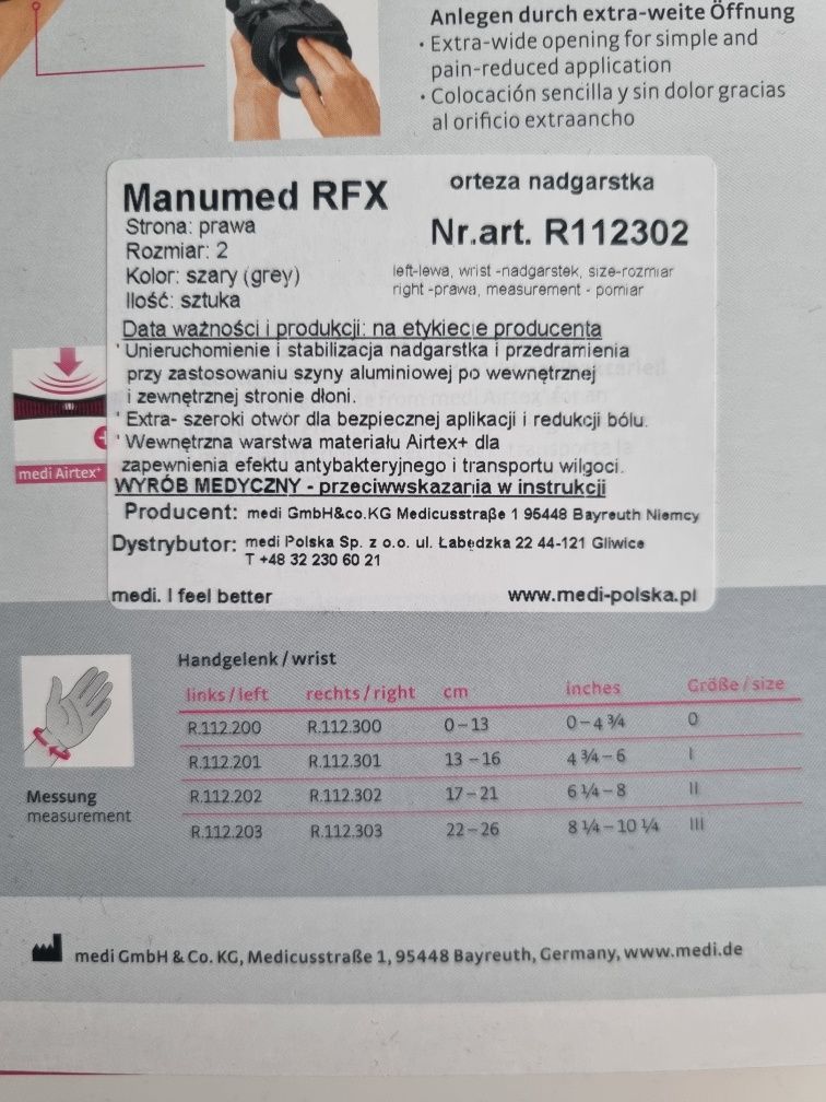 Nowa orteza nadgarstka prawa r.2 Medi