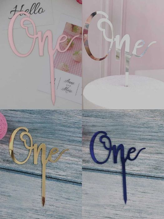 Дзеркальний топпер прикраси на торт один рік one з днем народження