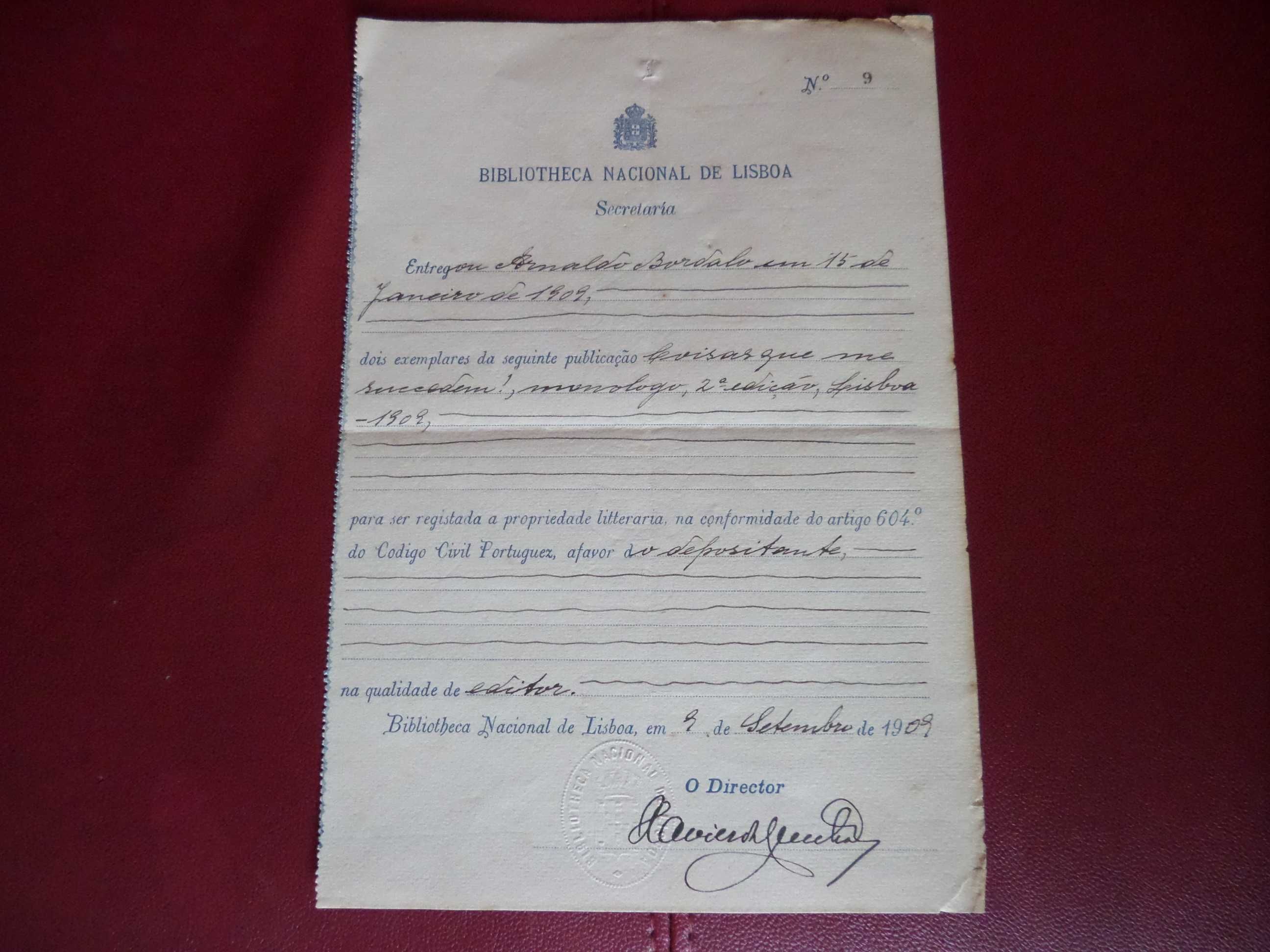 Documento antigo : Biblioteca Nacional de Lisboa  1909