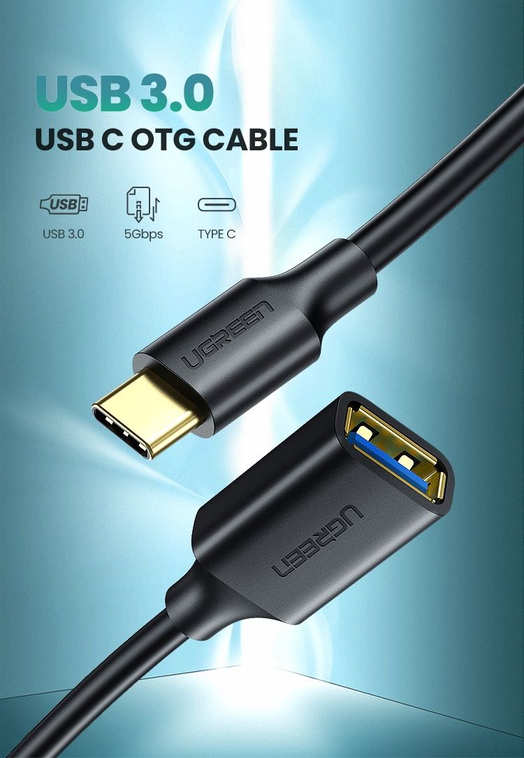 OTG адаптер UGREEN US154 USB-C Male to USB 3.0 A Female Cable (Black)