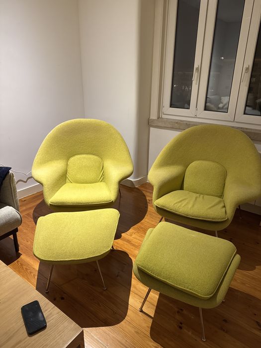 Duas poltronas designer modernas amarelo/verde usadas