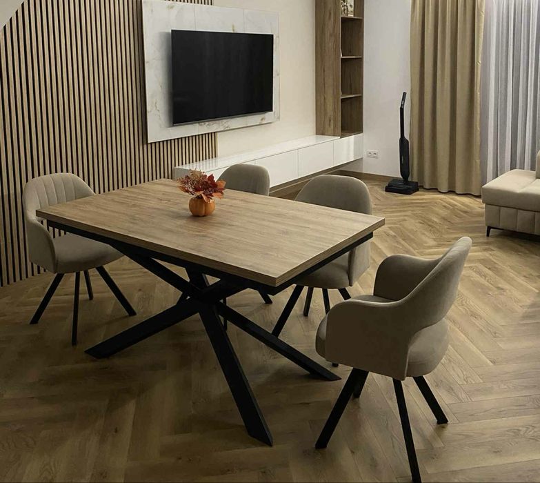 Stół rozkładany loft 140x80 nóżka pająk dąb craft złoty