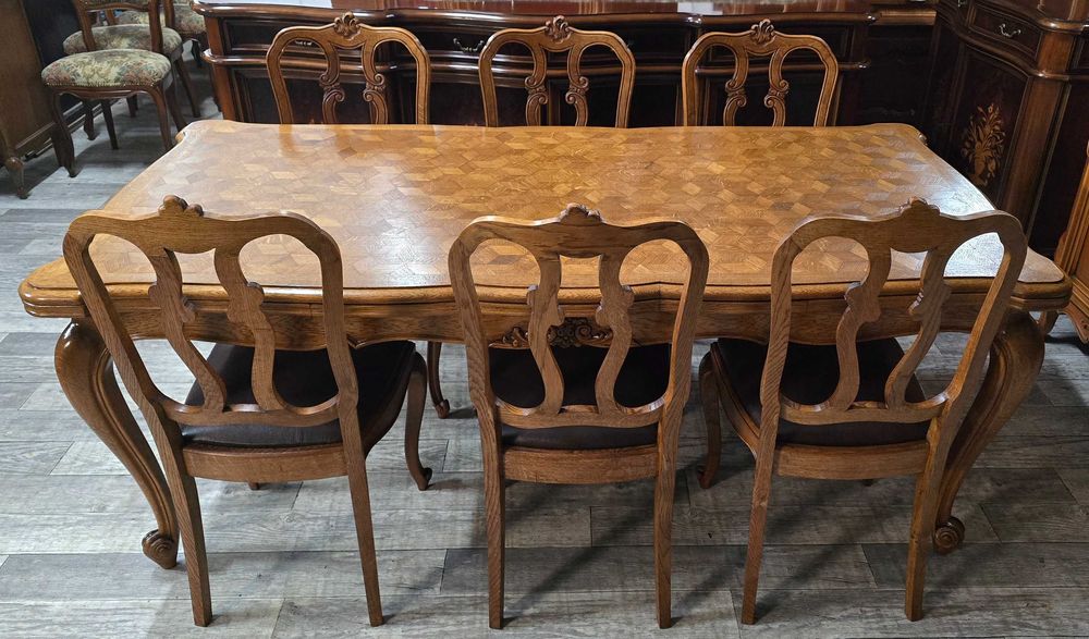 Unikatowy Duży Stół + 6 Krzeseł W Stylu Ludwikowskim / Ludwik  200x100