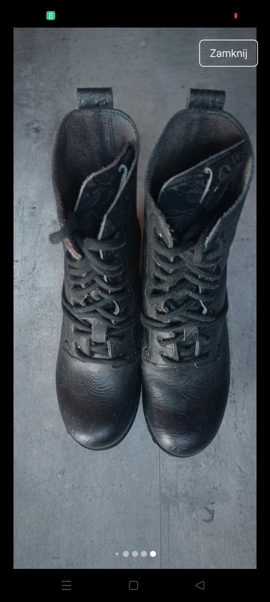 Buty new rock 37 czarne na obcasie ze skóry wiązane gothicana na zamek