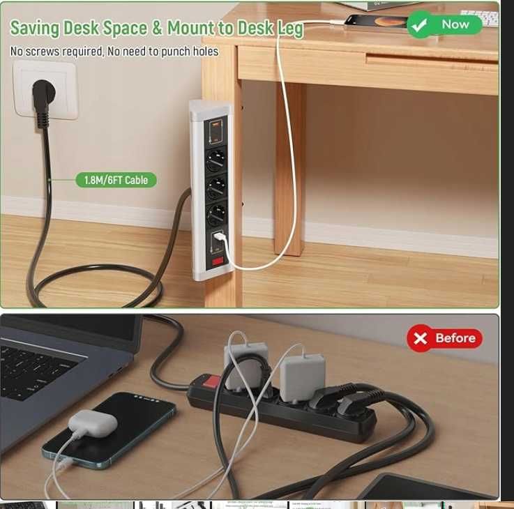 Gniazdo Stołowe 2 USB C PD 40 W 2 USB A z Przełącznikiem do Domu Biura