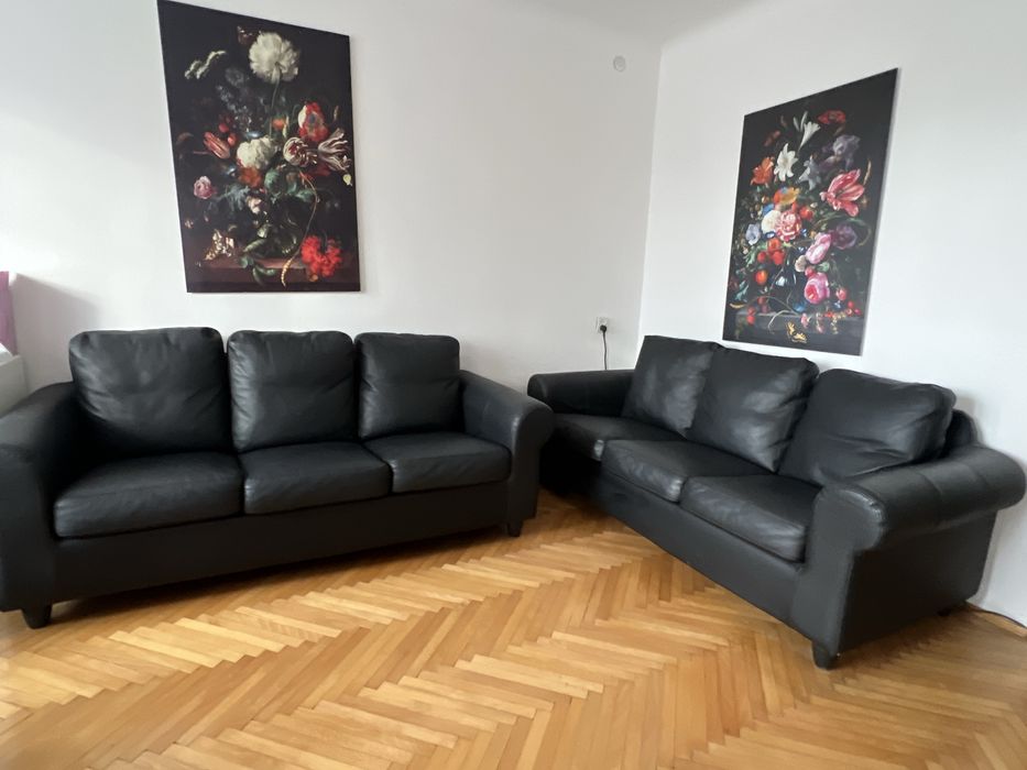 Kanapa czarna skórzana skóra naturalna 2 szt