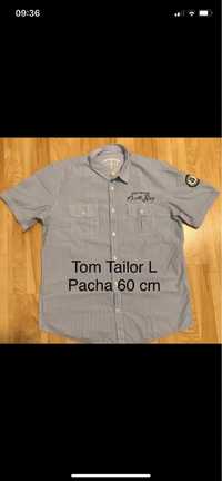 Tom Tailor L męska koszula krótki rękaw błękitna prążek hafty
