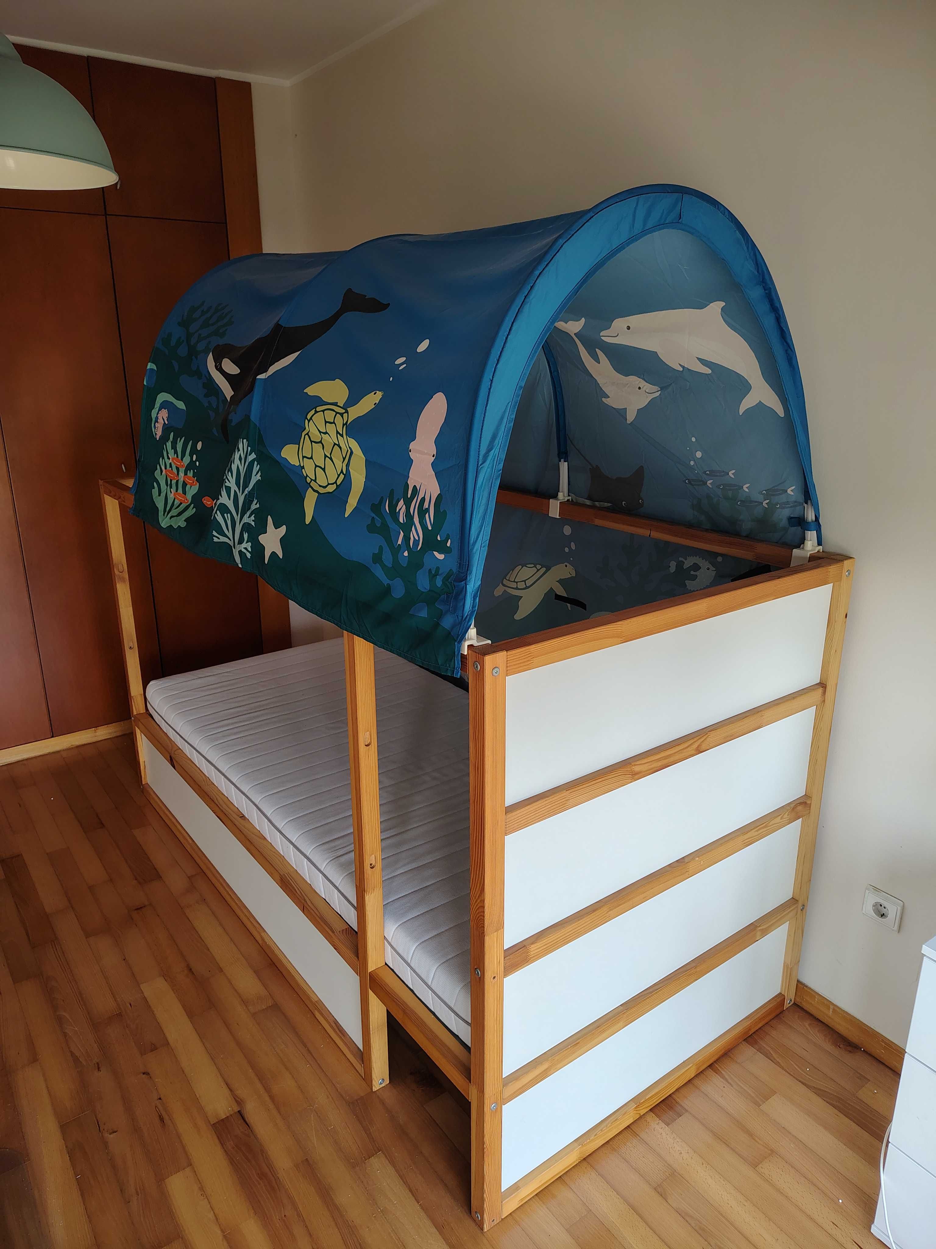 Cama Kura Ikea + Colchão + Dossel Animais Marinhos