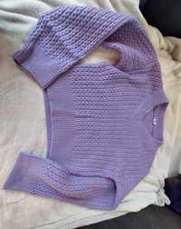 Sweter wełniany oversize gruby S liliowy, wełna