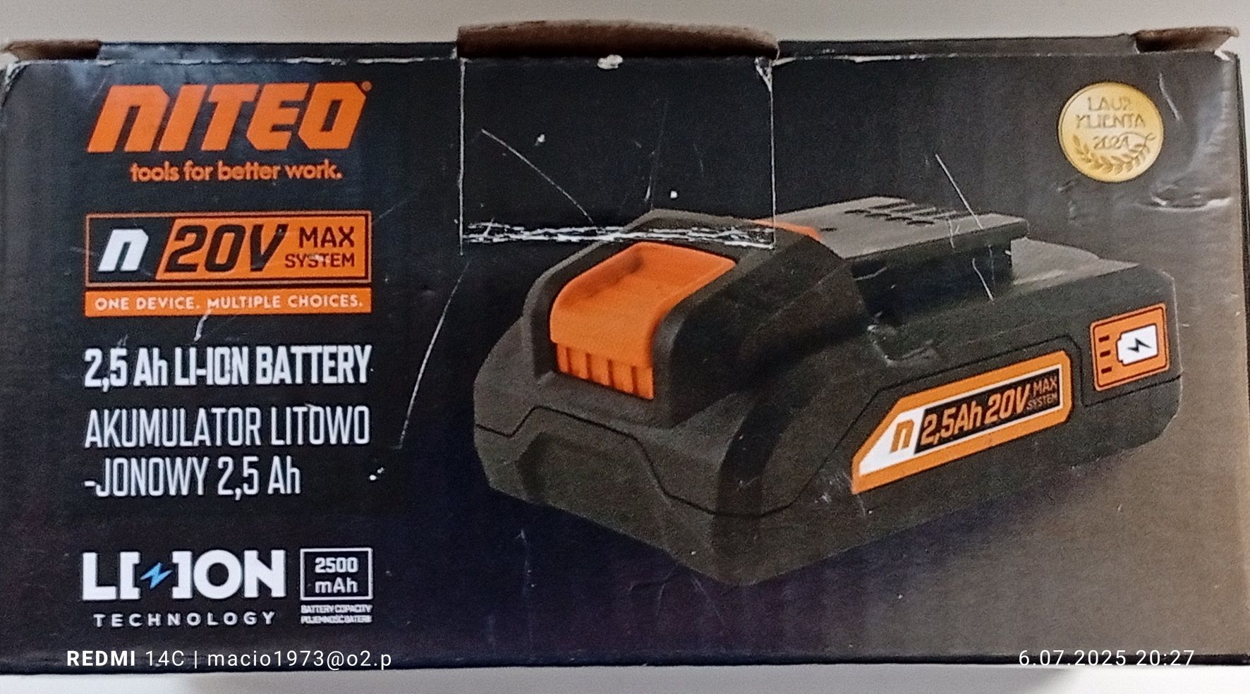 Akumulator litowo-jonowy NITEO Tools 20V Max  2,5 Ah