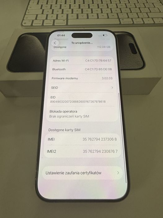 iPhone 15 Pro 128gb White Titanium Stan Idealny Bateria 95% od nowości