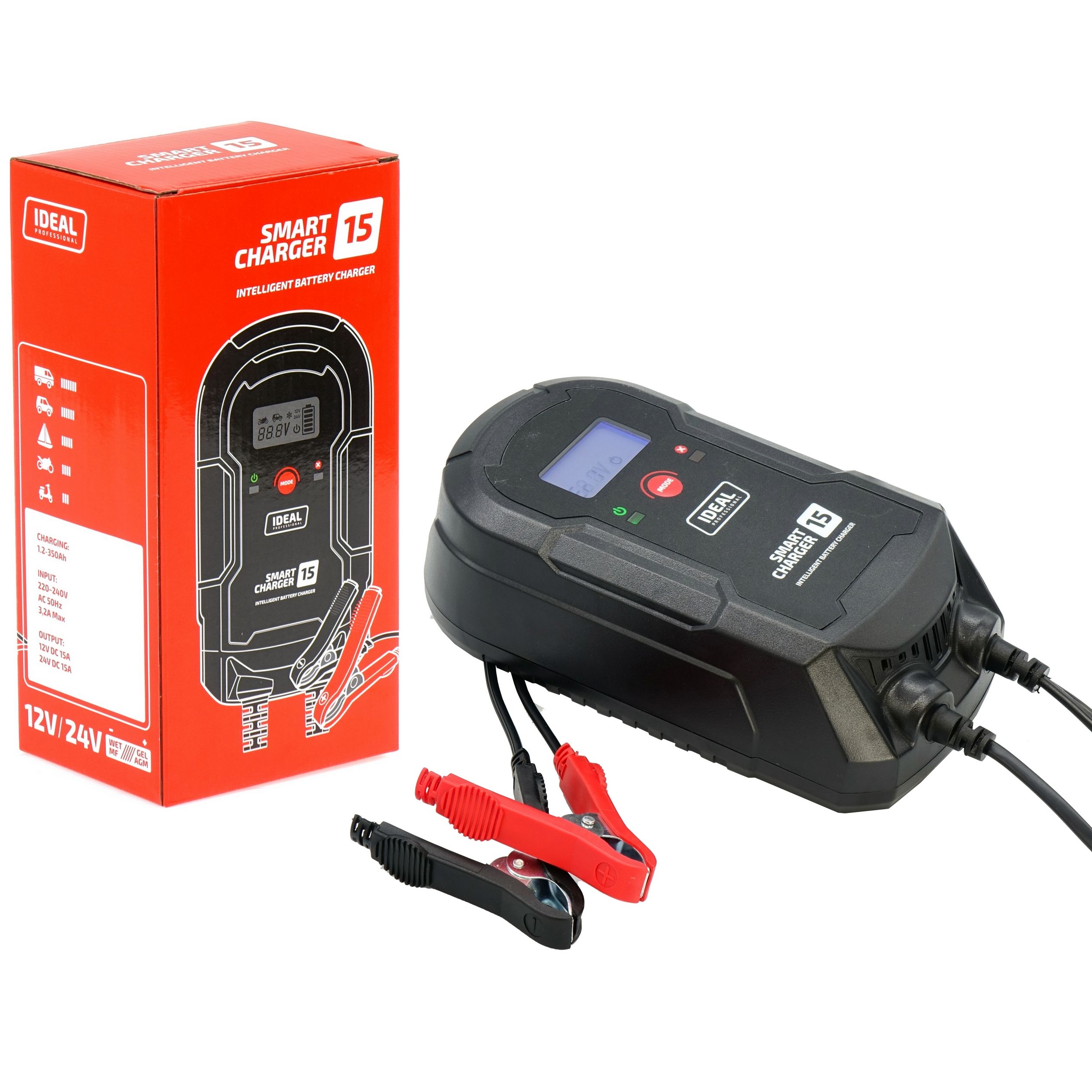 prostownik automatyczny smart charger lcd 15 6/12v 15a agm gel efb wet