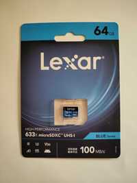 Запечатанная microSD карта памяти Lexar 64 Gb V30 микро СД 10 class Гб