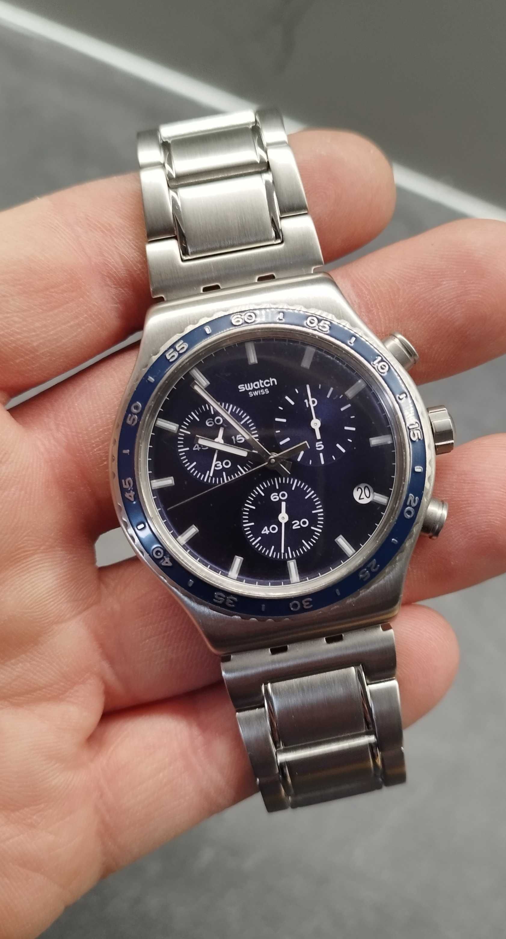 Piękny zegarek męski Swatch Irony Chrono Cobalt Lagoon nowy