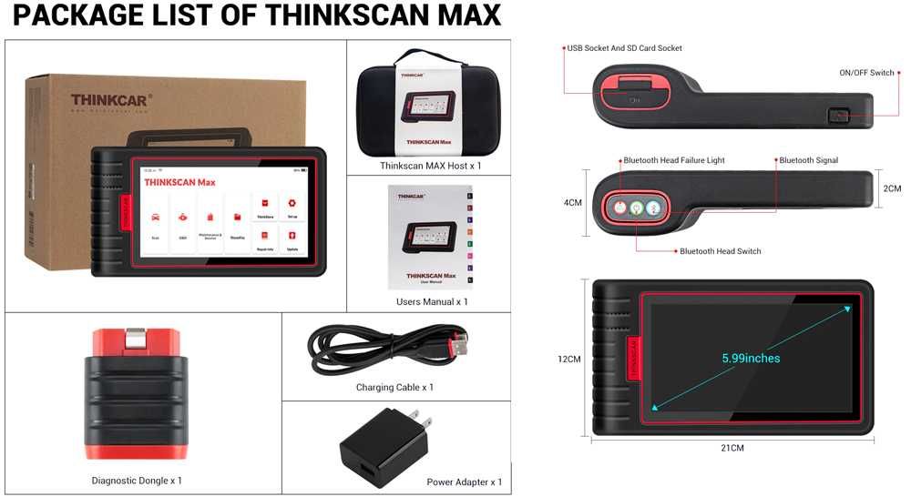 ThinkCar ThinkScan Max Máquina Diagnóstico OBD 28 Funções / PT (NOVO)