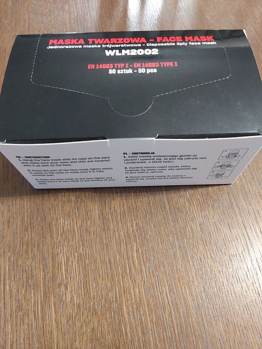 Maseczki ochronne, jednorazowe. 50 sztuk.