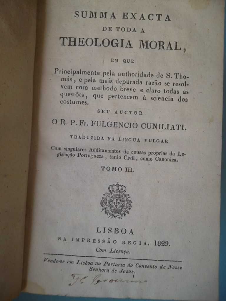 Livro de 1829 : Suma Exata de toda a Teologia Moral