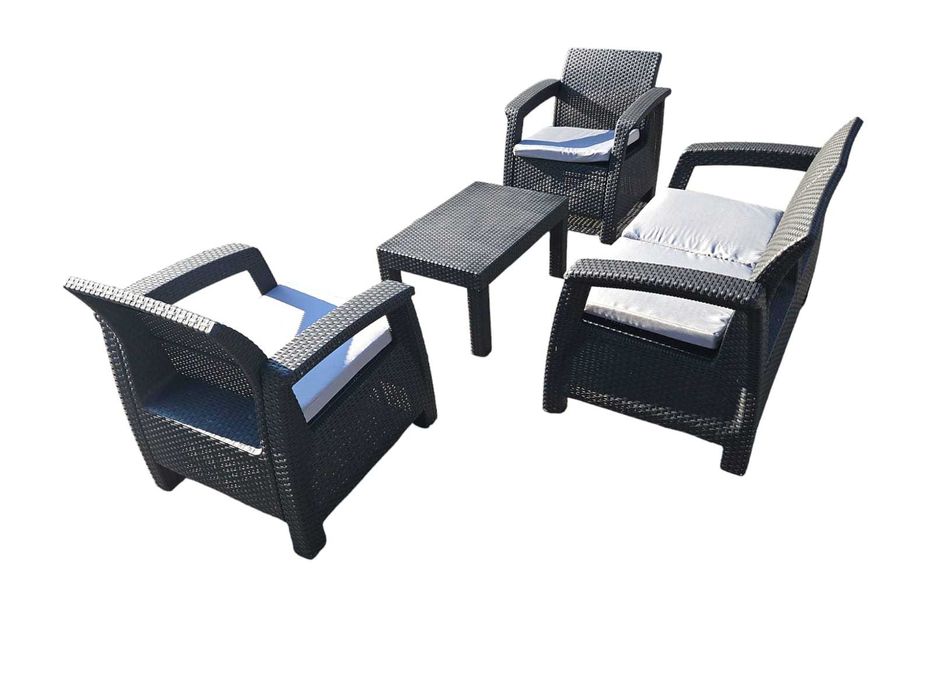 Meble ogrodowe tarasowe plastikowe technorattan HDM 4 osoby kawowy