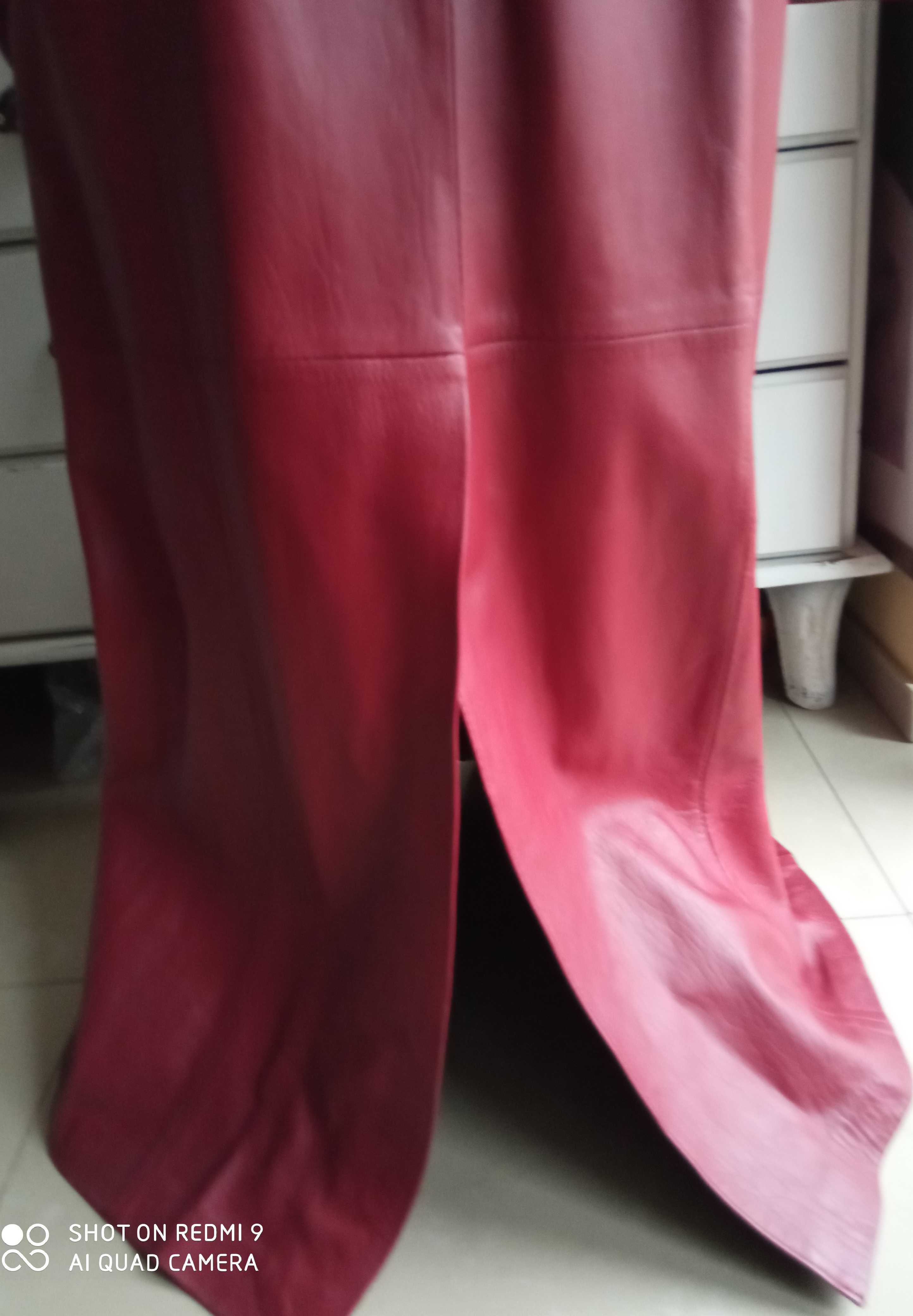Płaszcz skóra naturalna bordo burgund 106cm pachy 44 maxi z podpinką
