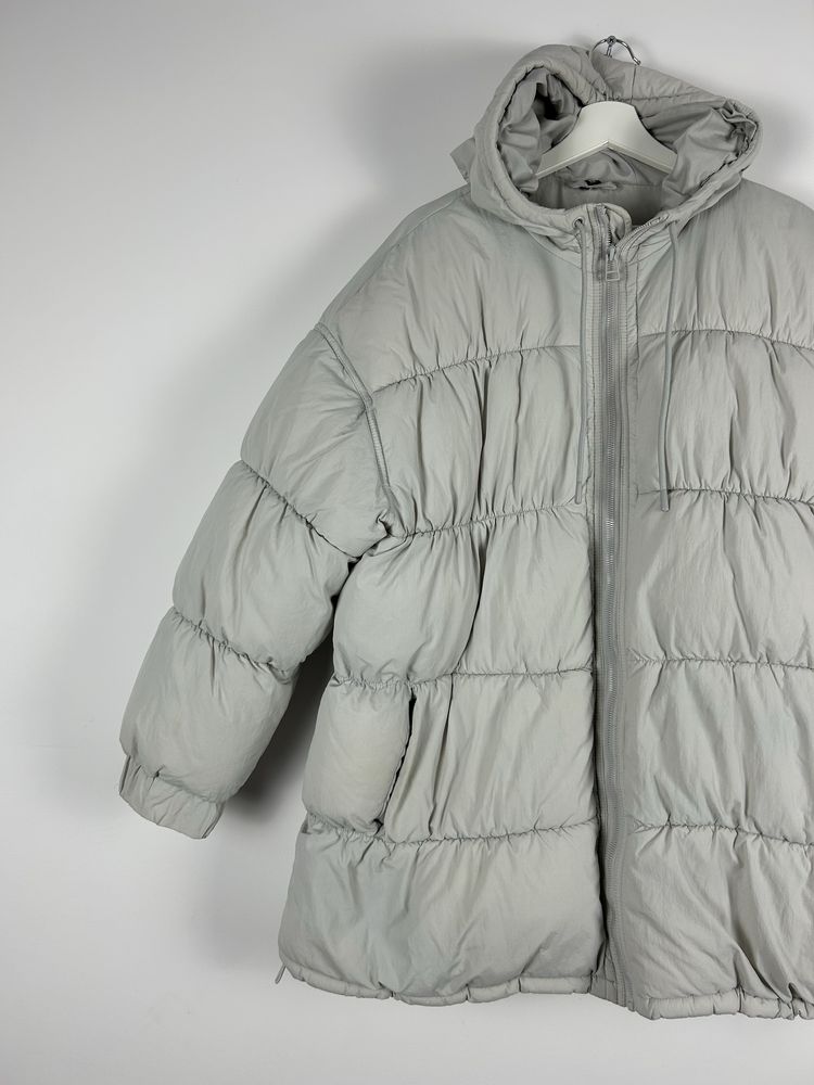 Kurtka ocieplana zimowa H&M L oversize szara jasna puffer z kapturem
