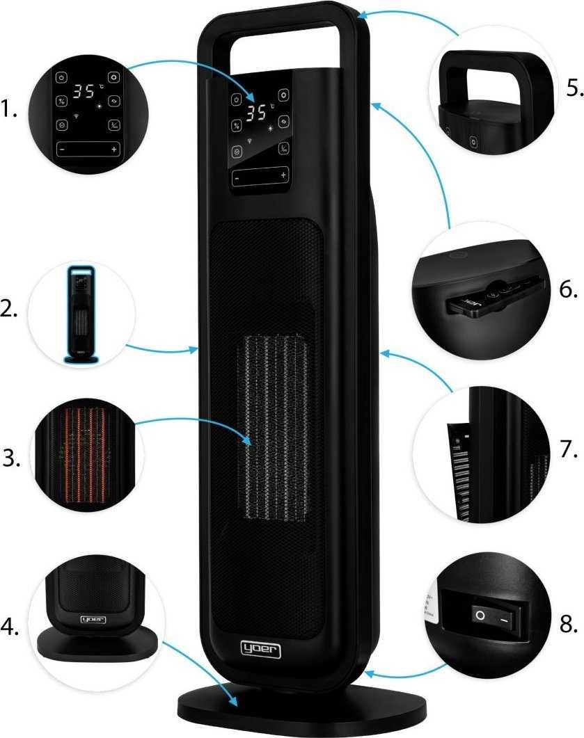 Grzejnik 2000W + WI-FI + Pilot, YOER Feno FH04BK FARELKA Elektryczna