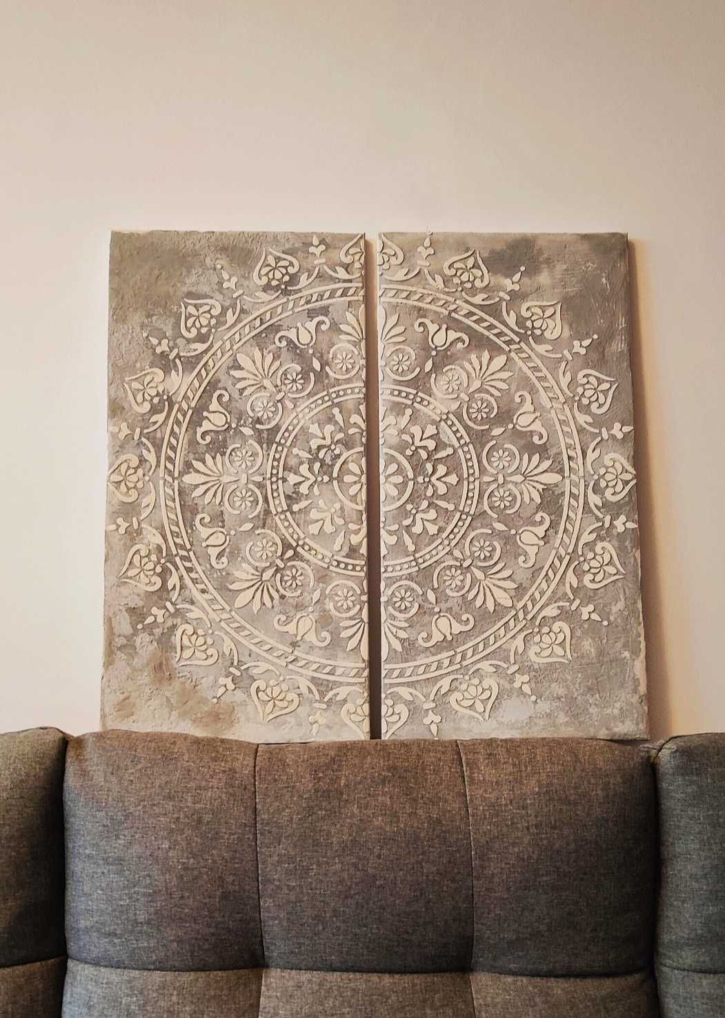 Obraz strukturalny mandala gips beton 80 x 40 płótno boho dekoracja