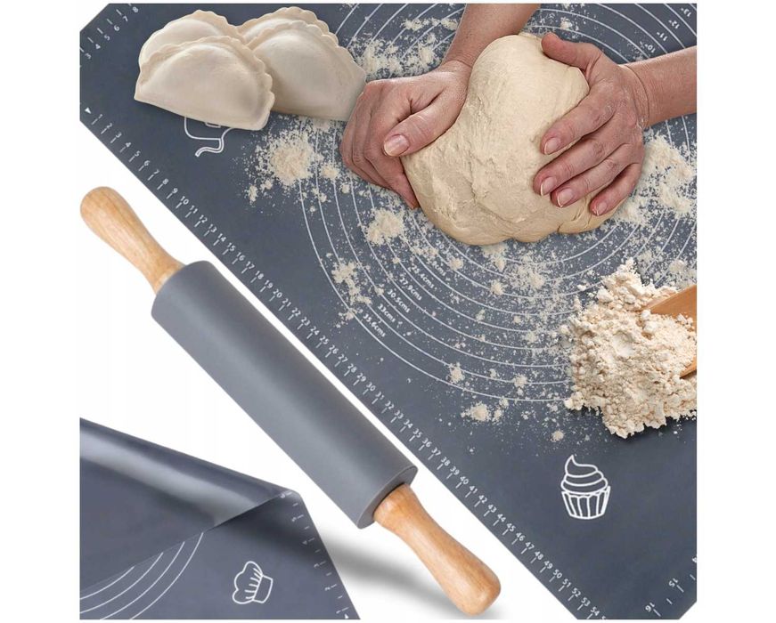 Stolnica Silikonowa Duża Mata XXL 50x70cm Wałek Silikonowy do Ciasta