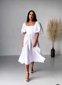 Плаття біле,прямий фасон, обʼємні рукава