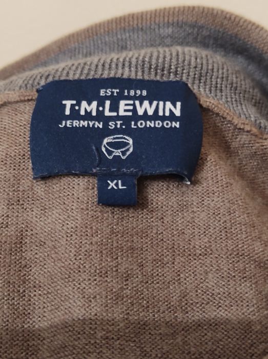 T.M.Lewin -Włoski sweter z wełny merynosów z zamkiem