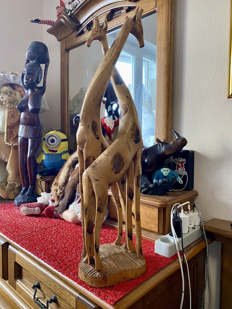 Большая статуэтка, фигура два жирафа, жираф, африканское дерево