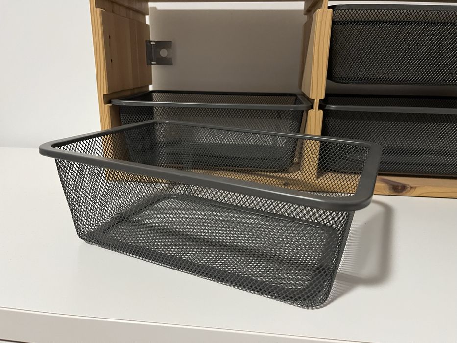 Ikea Trofast sosna wiszący pojemniki metalowe antracyt
