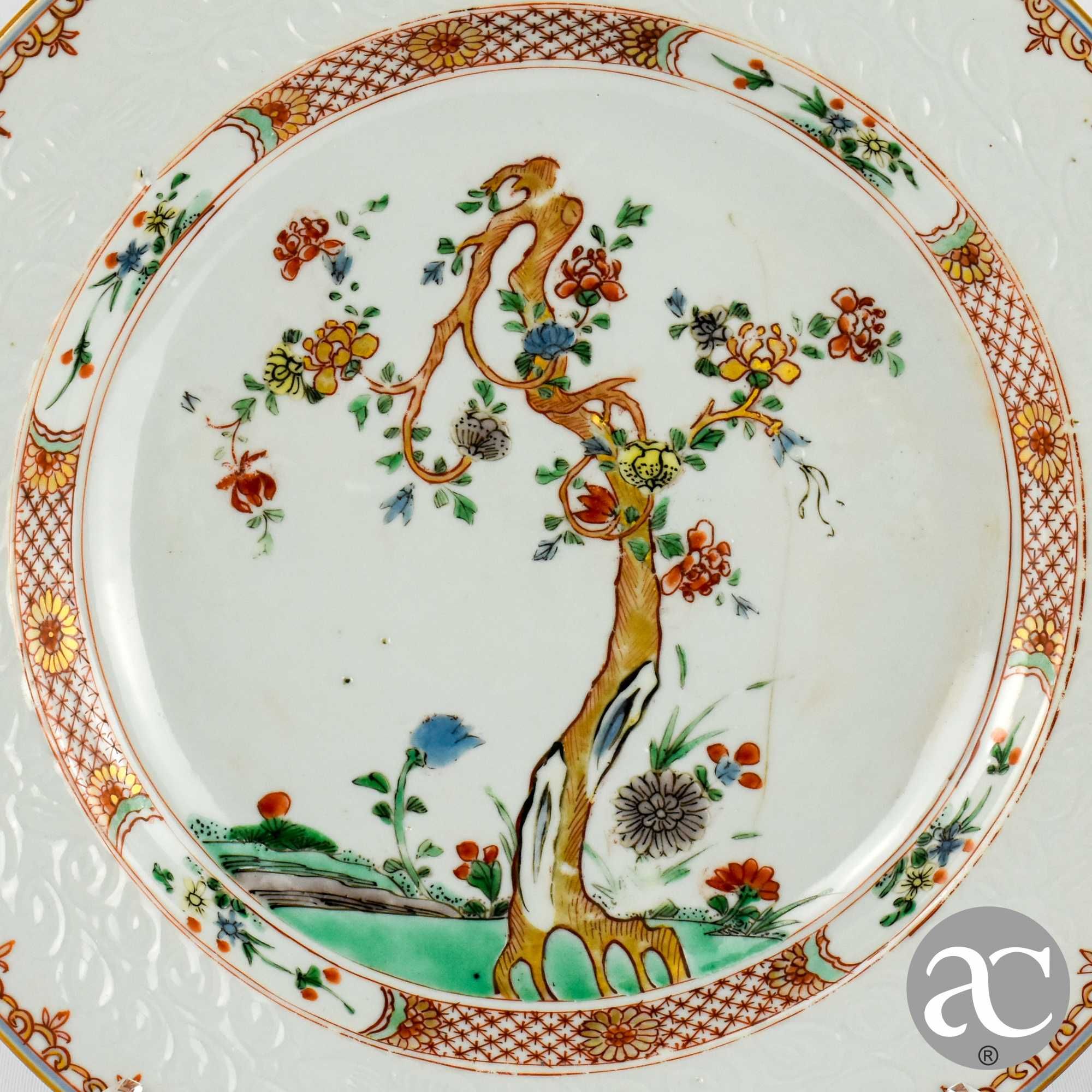 Prato Porcelana China, Família Verde, Magnólia, Kangxi séc. XVII/XVIII