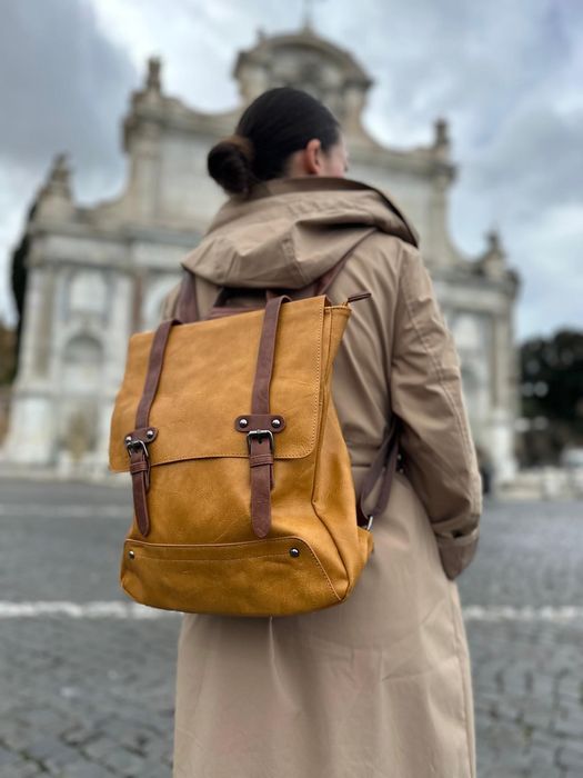 Stylowy skórzany włoski plecak vintage - Unisex