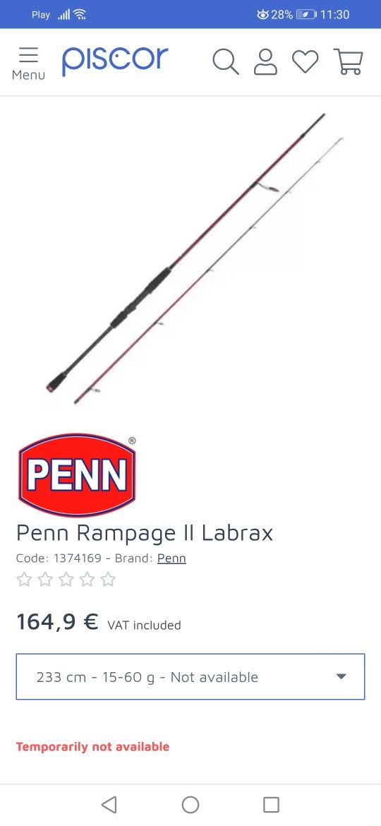 Penn rampage labrax ll 2.33 15-60g wędka spinningowa