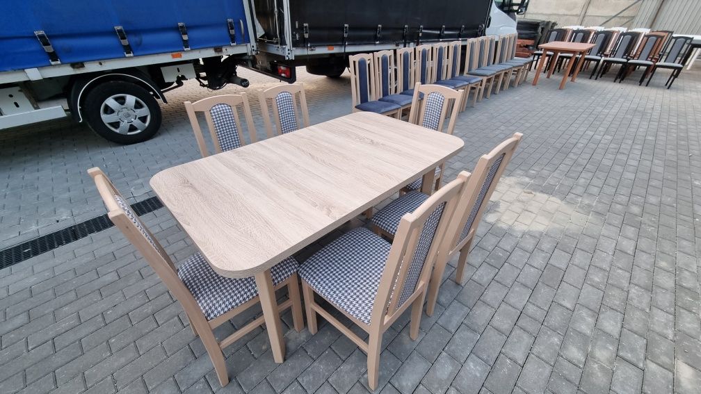 Nowe: Stół 80x140/180 + 6 krzeseł, sonoma + pepitka, dostawa PL