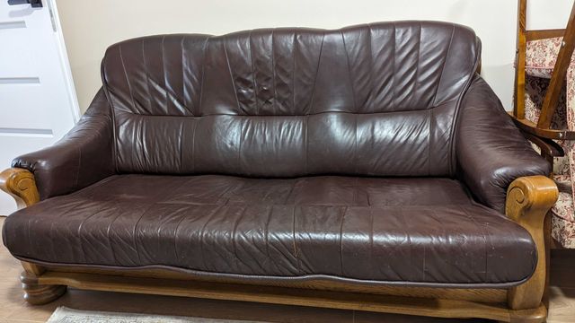 skórzana sofa z funkcją spania + 2 fotele