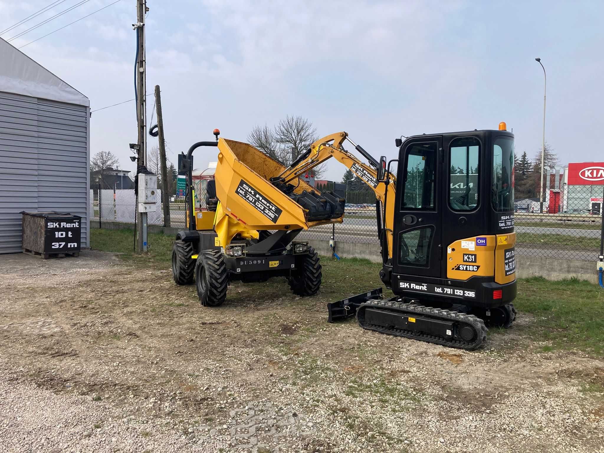 Minikoparka Sany 1,8 T 2,6 T 5T wynajem usługi z operatorem.