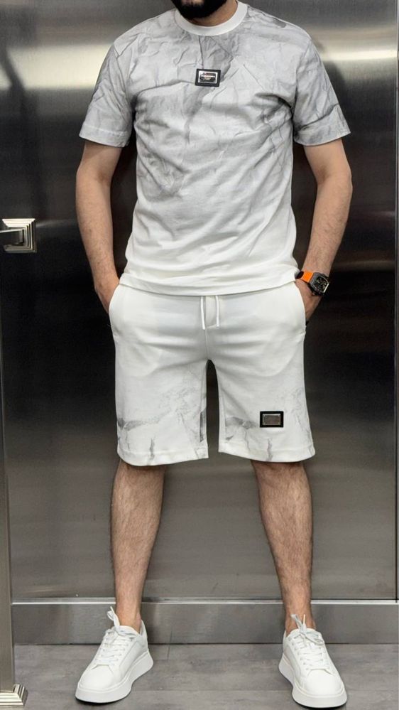 ТОР Чоловічий брендовий комплект шорти/футболка M,L,XL,2XL сірий/білий