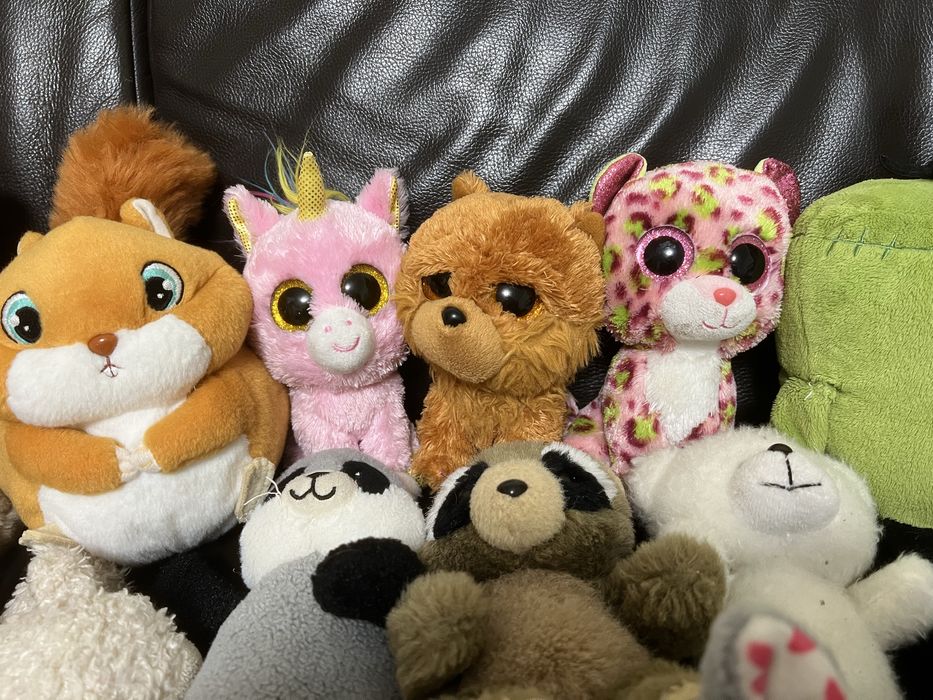 Мʼякі іграшки різномінітні ведмедики,тигр,собачки, фрукти,зайці, Геко