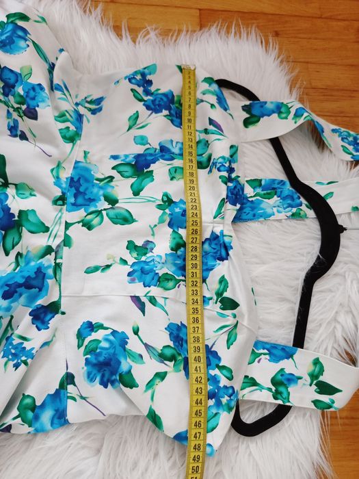 Sukienka, Grace Karin, XL/44, biała, niebieska, wiązana na szyi