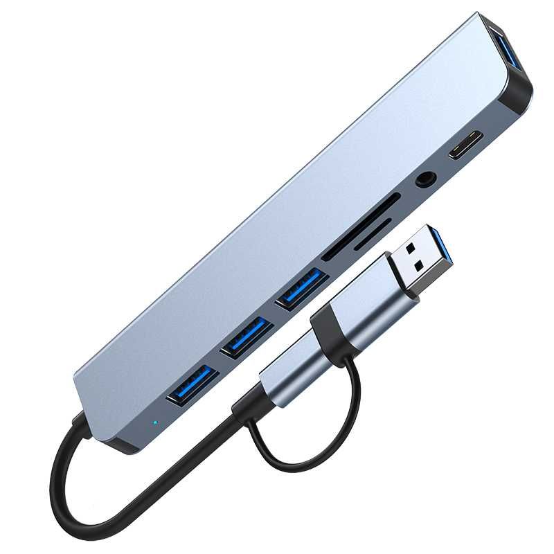 Hub adapter przejściówka USB-C 8w1 4xUSB HDMI SD Typ-C jack