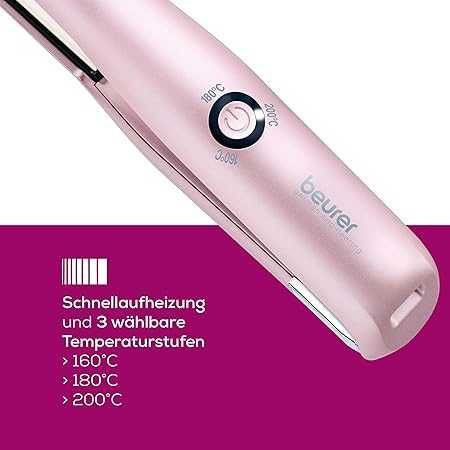 Beurer HS 20 prostownica do włosów, USB, 3 poziomy temperatury, różowa