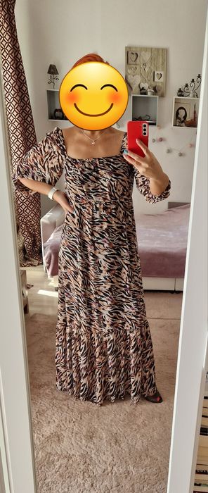 Długa wzorzysta sukienka hiszpanka wesele impreza Monnari  38 40