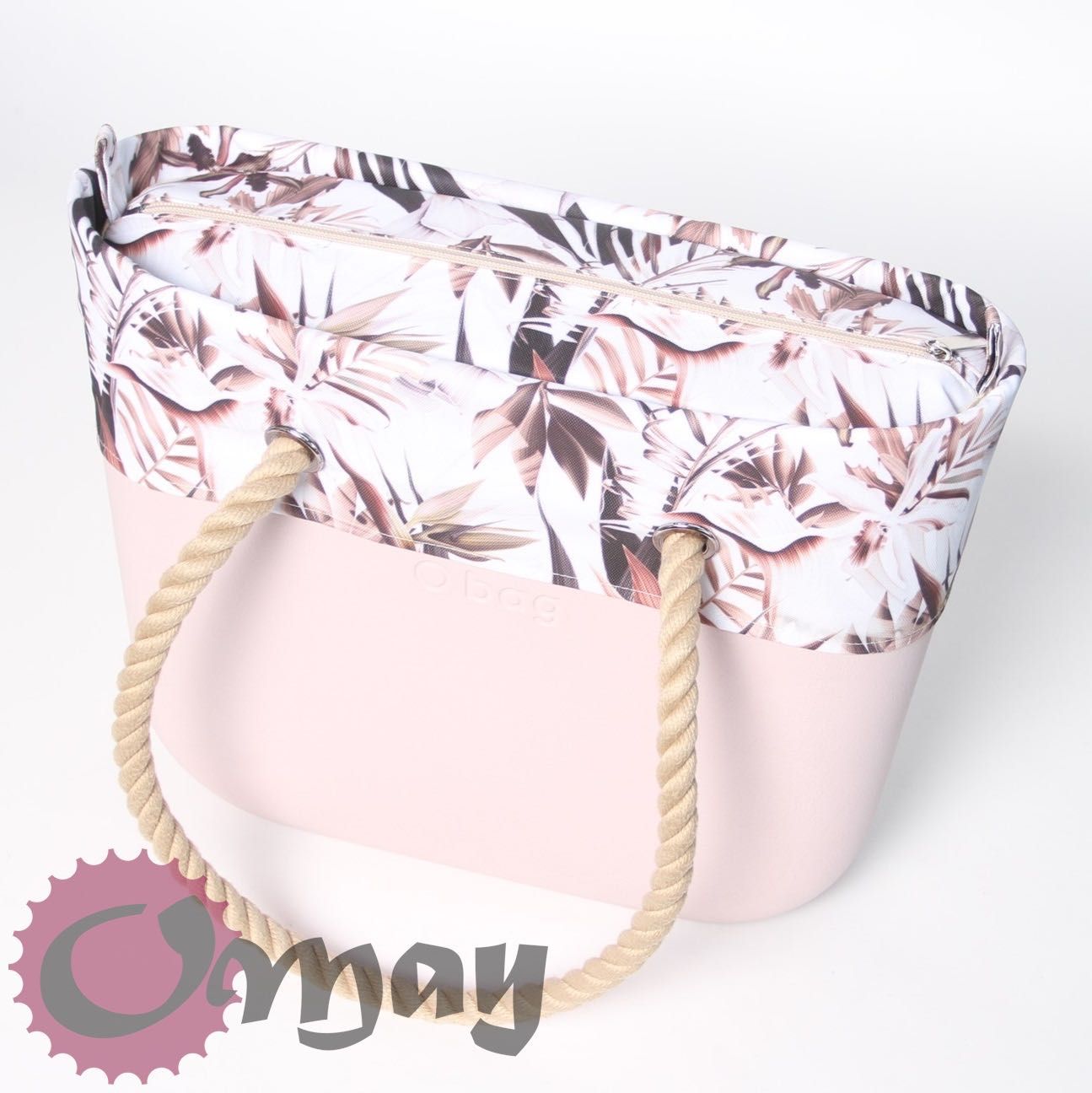 Beżowy organizer do OBAG STANDARD +OPASKA kwiaty brąz 2 kieszenie OMAY