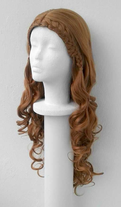 Margaery brązowa ruda peruka z przedziałkiem warkoczem cosplay wig