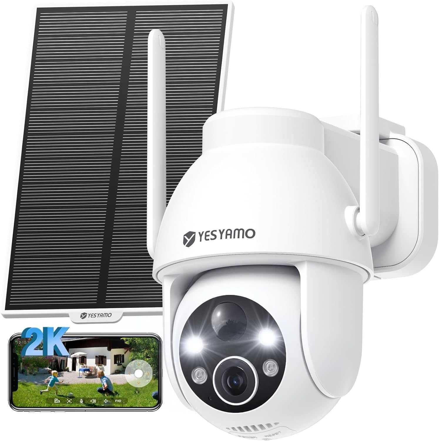 Câmera vigilância 360º WiFi com painel solar e bateria.