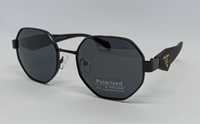 Женские брендовые очки черные ромбовидные в черном металле поляризован